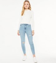 New Look Pale Blue Ripped High Waist Hallie Super Skinny Jeans